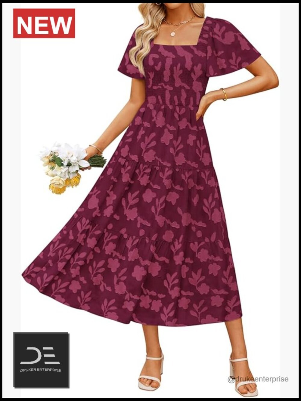 Summer Boho Floral Midi Dress Casual Beach Wedding Guest Maxi